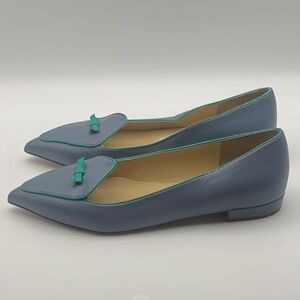 J. CREW Two-tone Pointed Toe Flats Contrast Bow & Piping, Periwinkle, Size 7